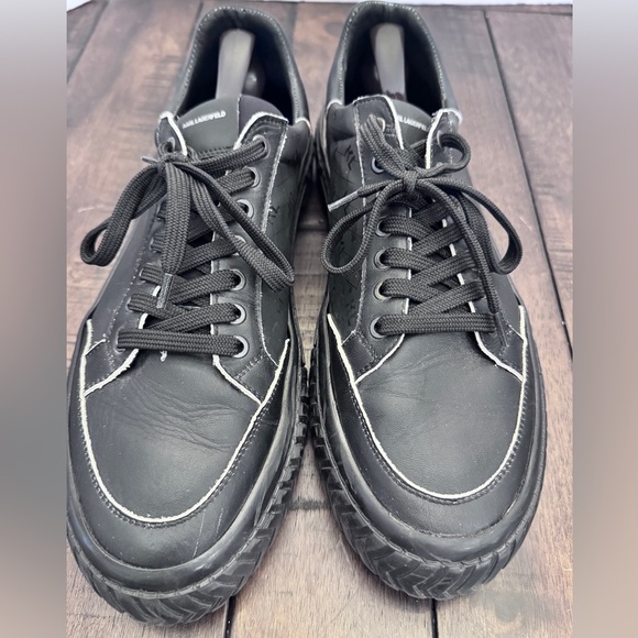 Karl Lagerfeld Paris Black Leather Sneakers Chunky Sole KL Logo EU 46 / US 13 - Picture 6 of 11